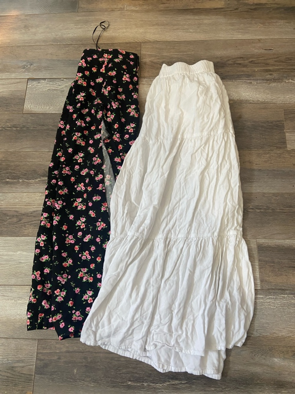 Source Unknown White Tiered Maxi Skirt & Black Floral Maxi Cover-Up